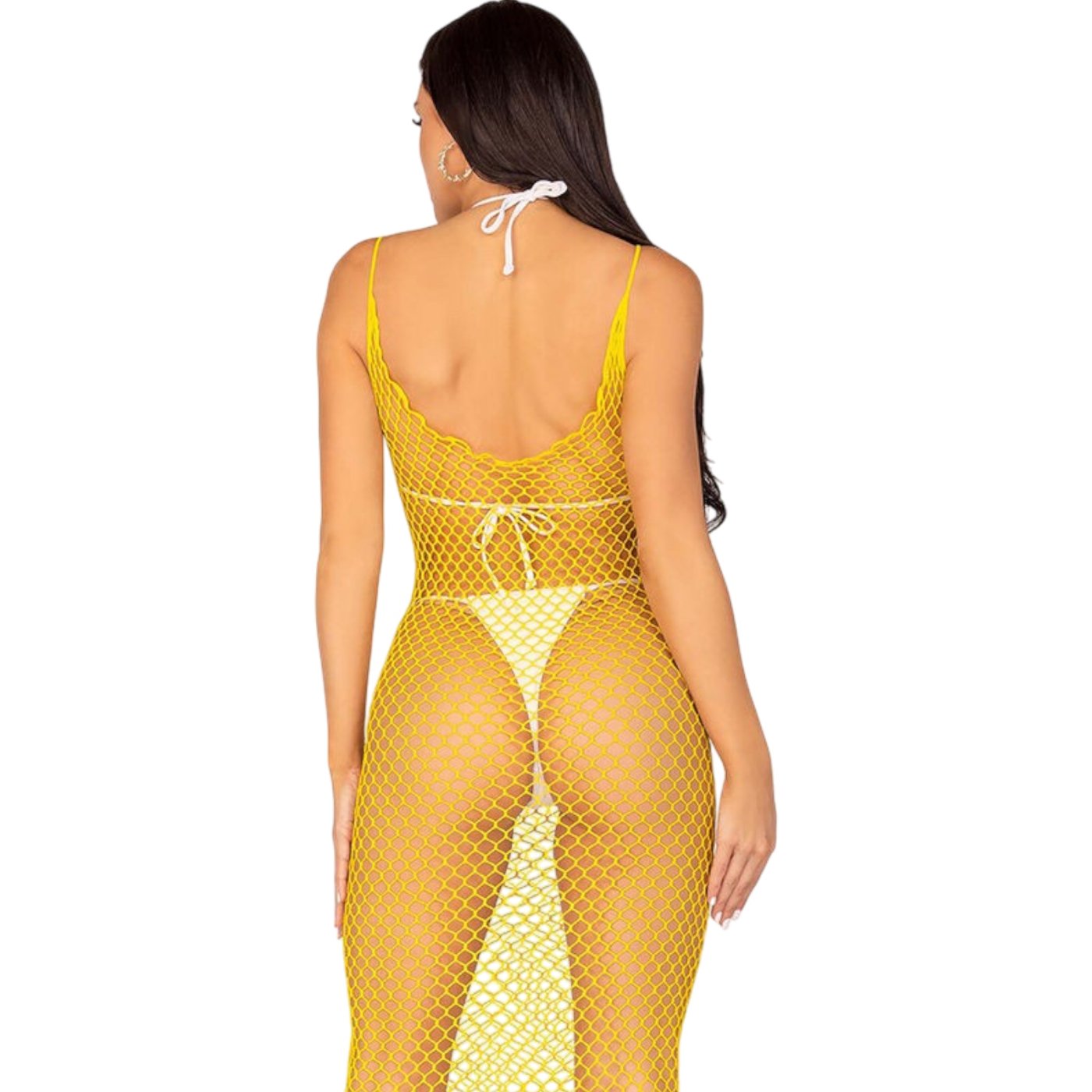 Leg Avenue Woven Twist Fishnet Backless Maxi Dress Yellow