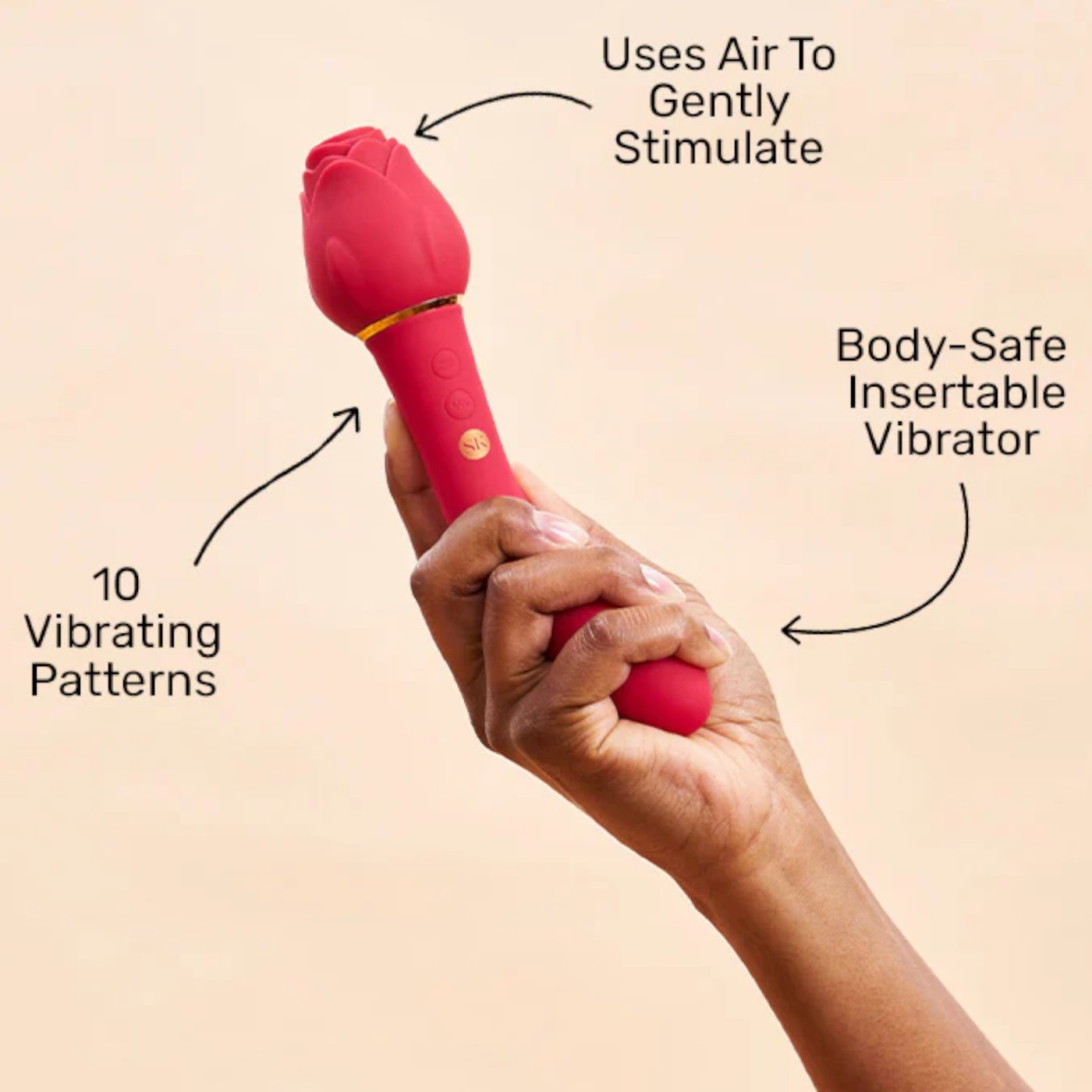 Secret Kisses Rosegasm Twosome Dual Ended Rose Clitoral Suction Vibrator