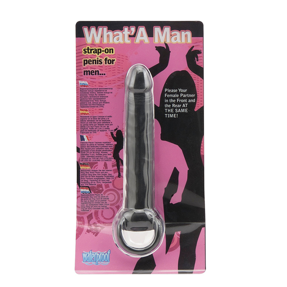 What A Man Black Strap On Double Penetrator 6 Inch