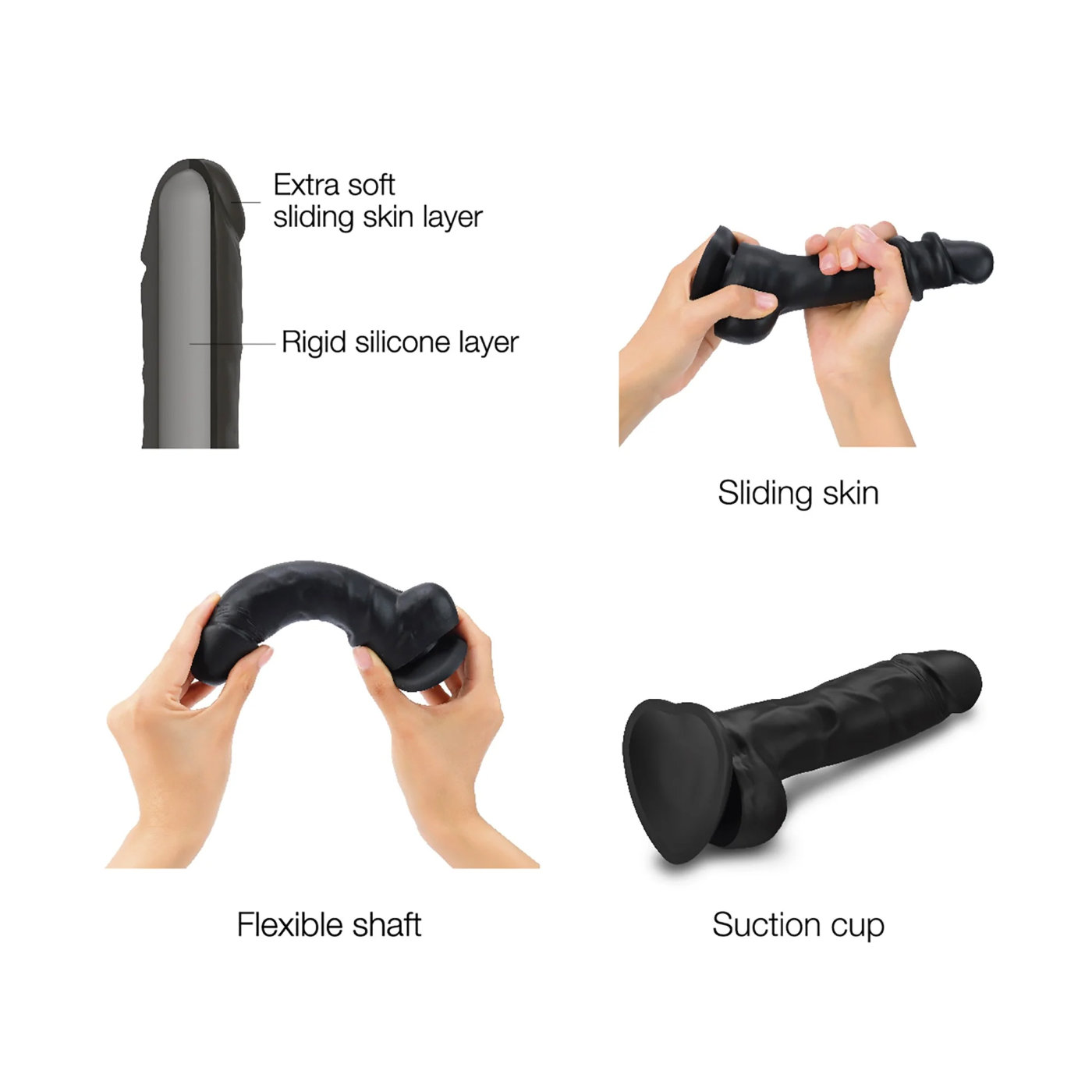 Strap-On-Me Sliding Skin Realistic Dildo Black M 5.2 Inch