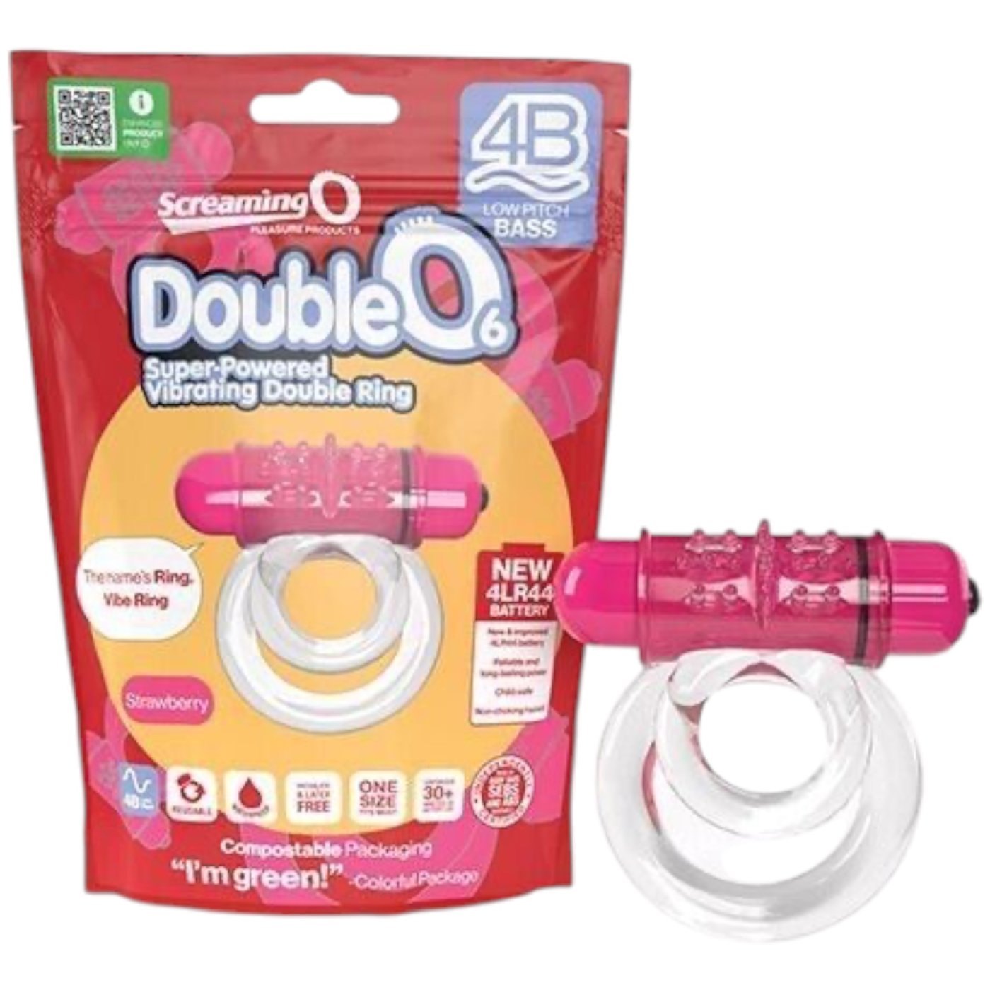 Screaming O 4B Deep Rumbling DoubleO 6 Vibrating Cock Ring Strawberry