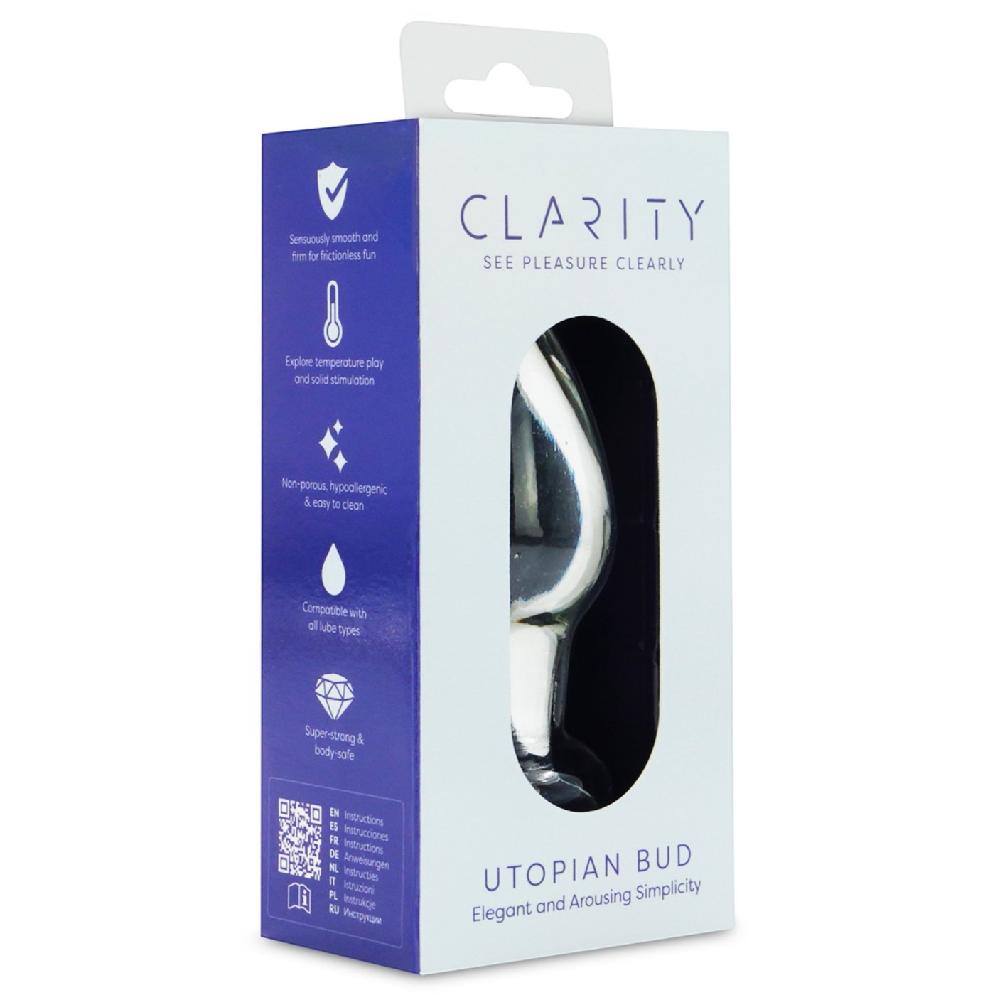 Clarity Utopian Bud Glass Butt Plug 4 Inch