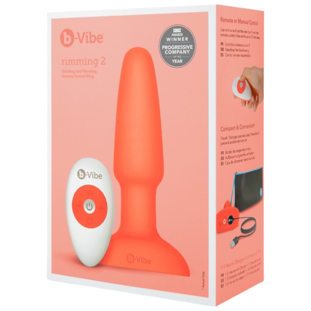 b-Vibe Rimming 2 Remote Control Rechargeable Butt Plug Large Orange