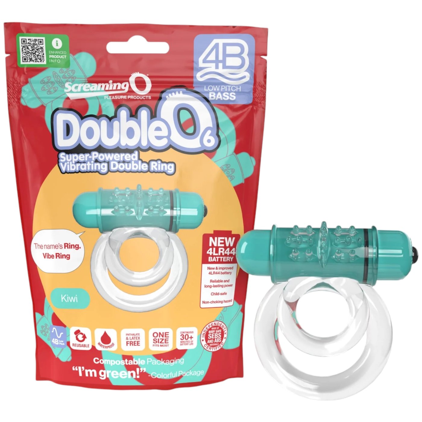 Screaming O 4B Deep Rumbling DoubleO 6 Vibrating Cock Ring Kiwi