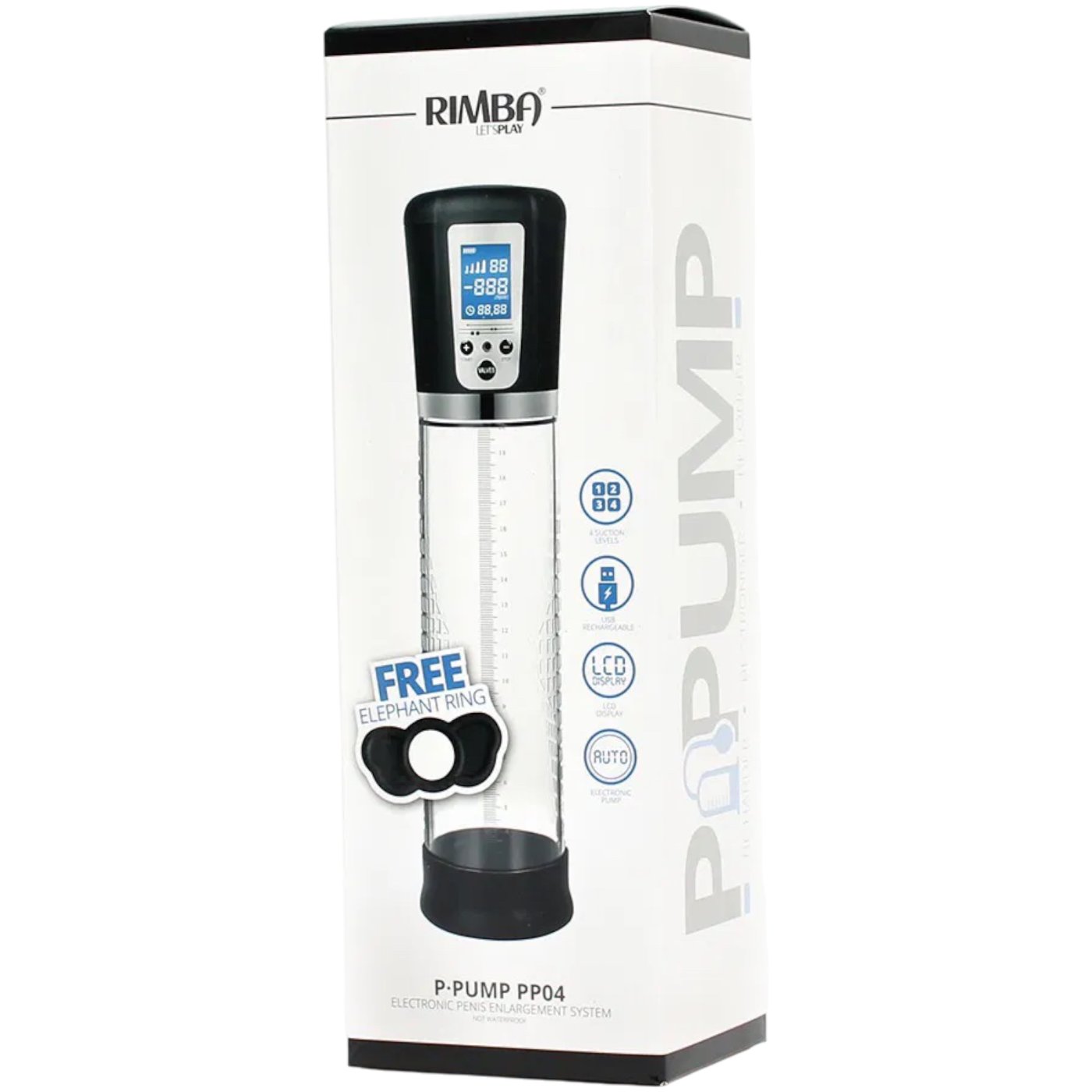 Rimba P-Pump PP04 Rechargeable Vacuum Penis Pump with LCD Display Clear