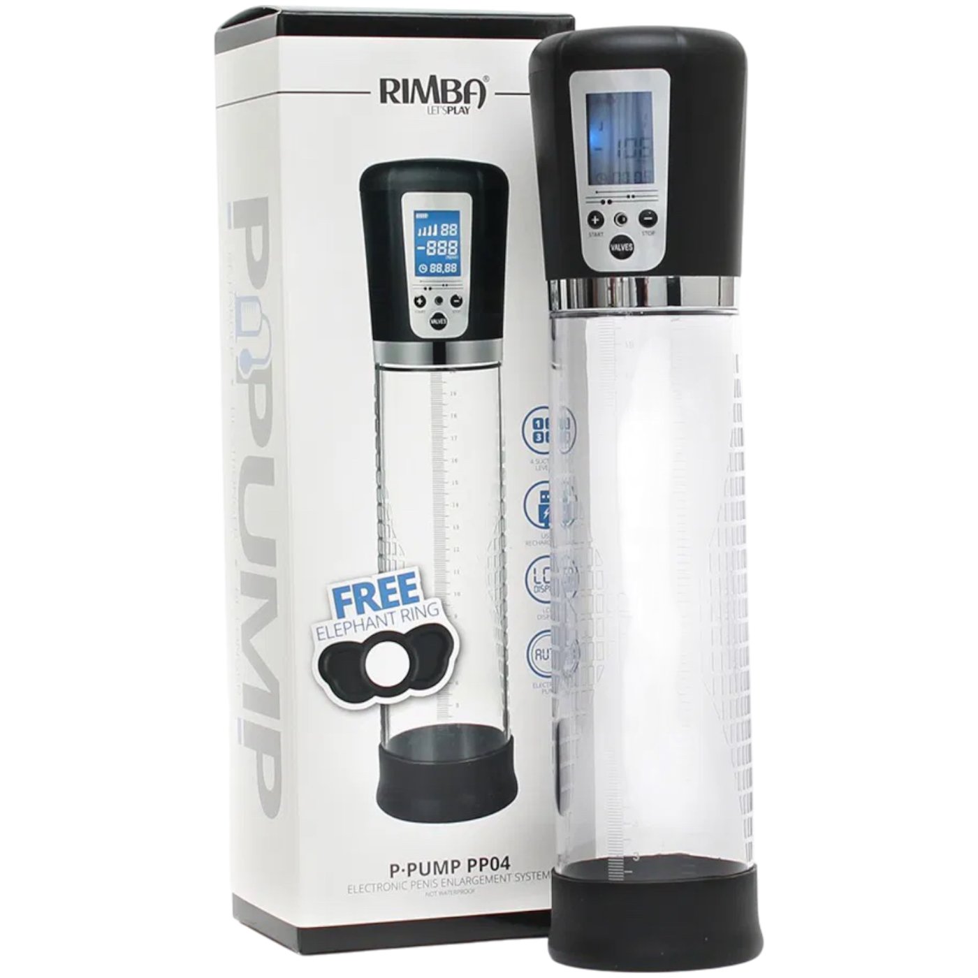 Rimba P-Pump PP04 Rechargeable Vacuum Penis Pump with LCD Display Clear