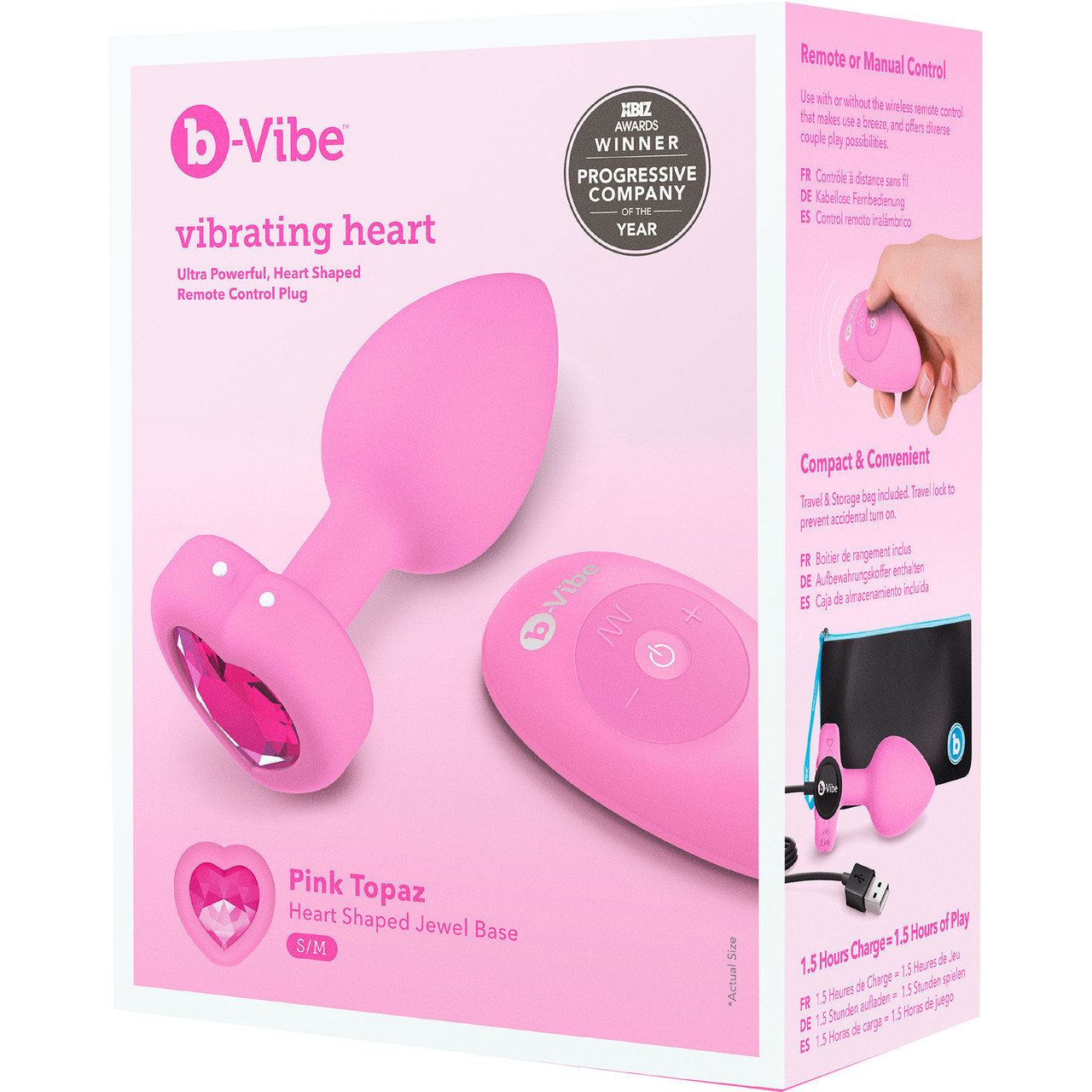 b-Vibe Vibrating Heart Remote Control Rechargeable Jewelled Butt Plug S/M