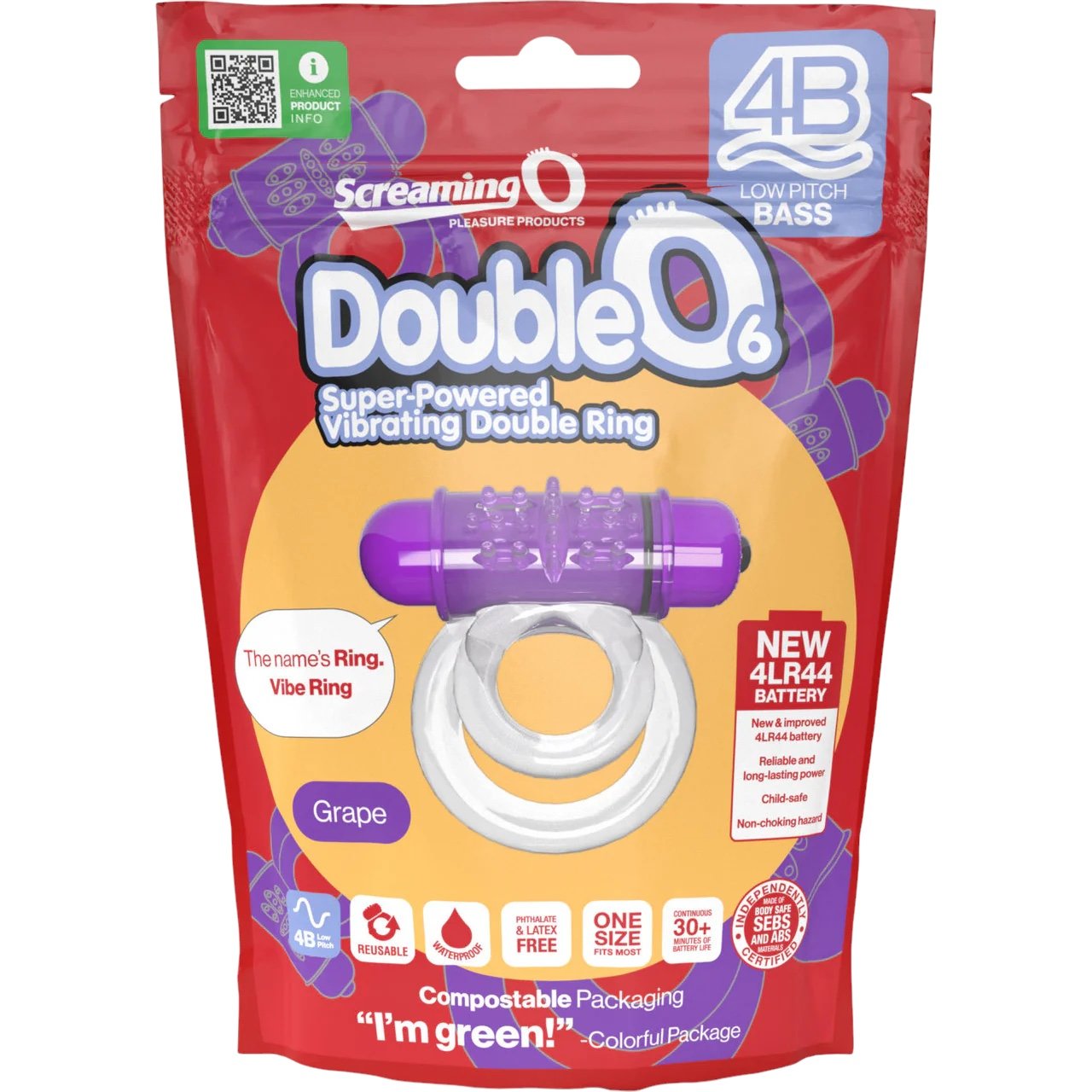 Screaming O 4B Deep Rumbling DoubleO 6 Vibrating Cock Ring Grape