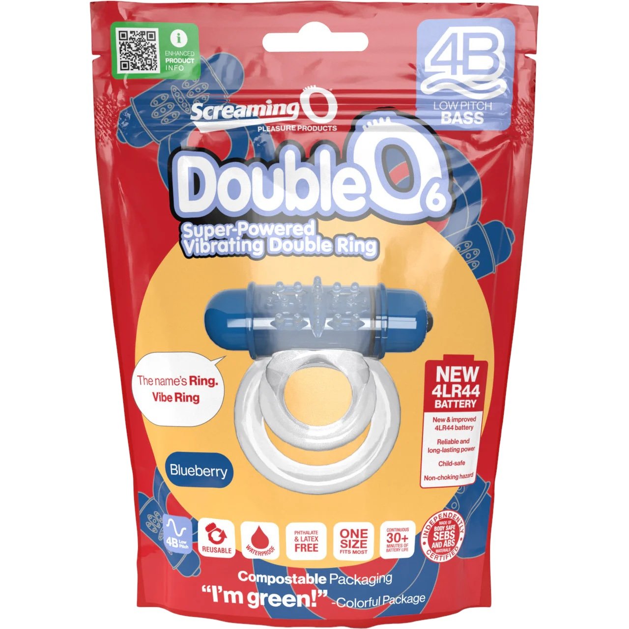 Screaming O 4B Deep Rumbling DoubleO 6 Vibrating Cock Ring Blueberry