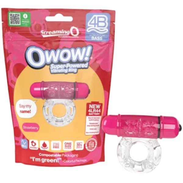 Screaming O 4B Deep Rumbling OWow Vibrating Cock Ring Strawberry