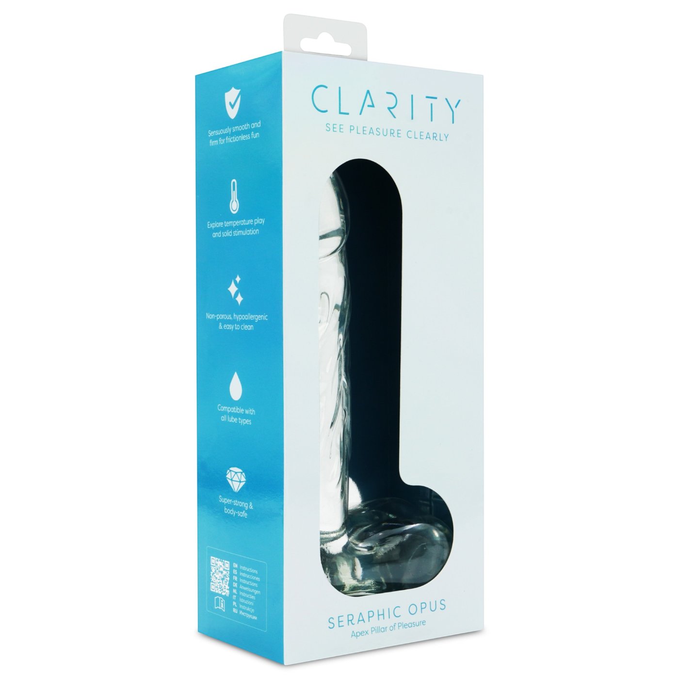Clarity Seraphic Opus Realistic Glass Dildo with Balls 8 Inch