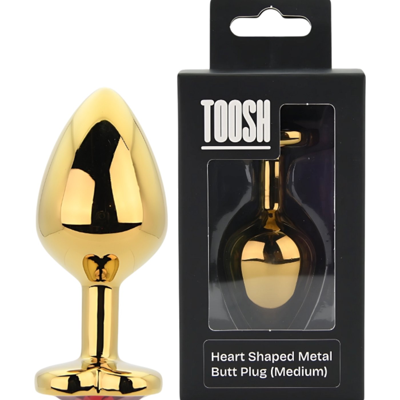 Toosh Gold Heart-Shaped Metal Butt Plug with Red Gem