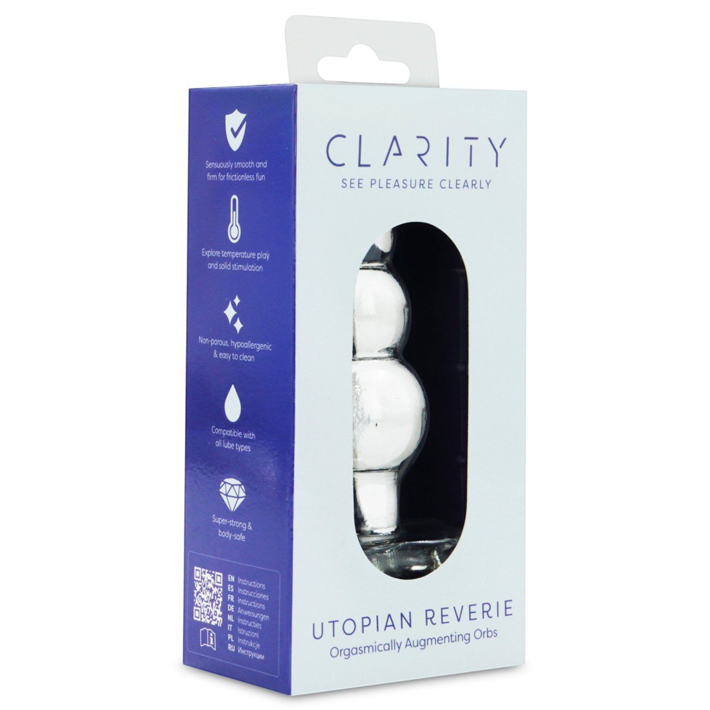 Clarity Utopian Reverie Beaded Glass Butt Plug 4 Inch