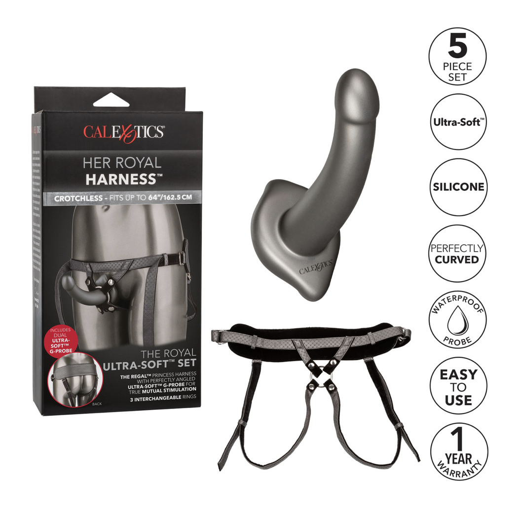 CalExotics The Royal Ultra-Soft Set Crotchless Strap On With G-Probe