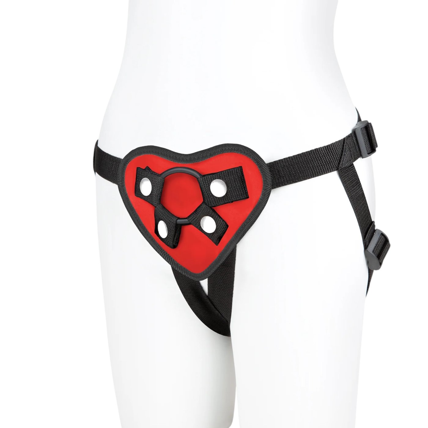 Lux Fetish Red Heart Strap-On Harness with Blindfold
