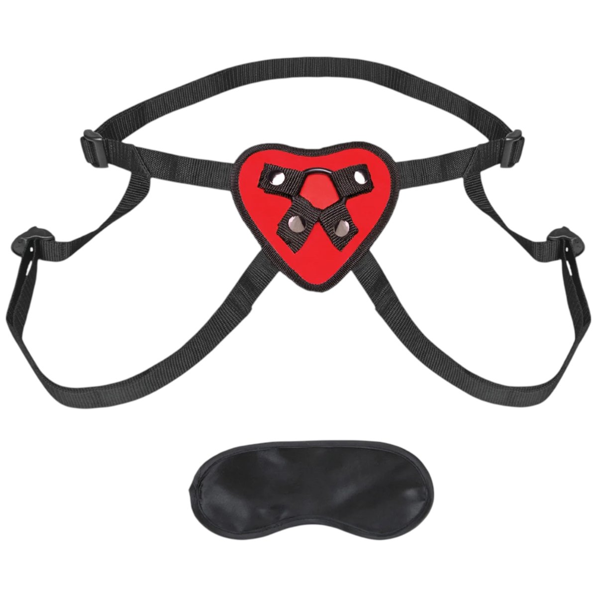 Lux Fetish Red Heart Strap-On Harness with Blindfold