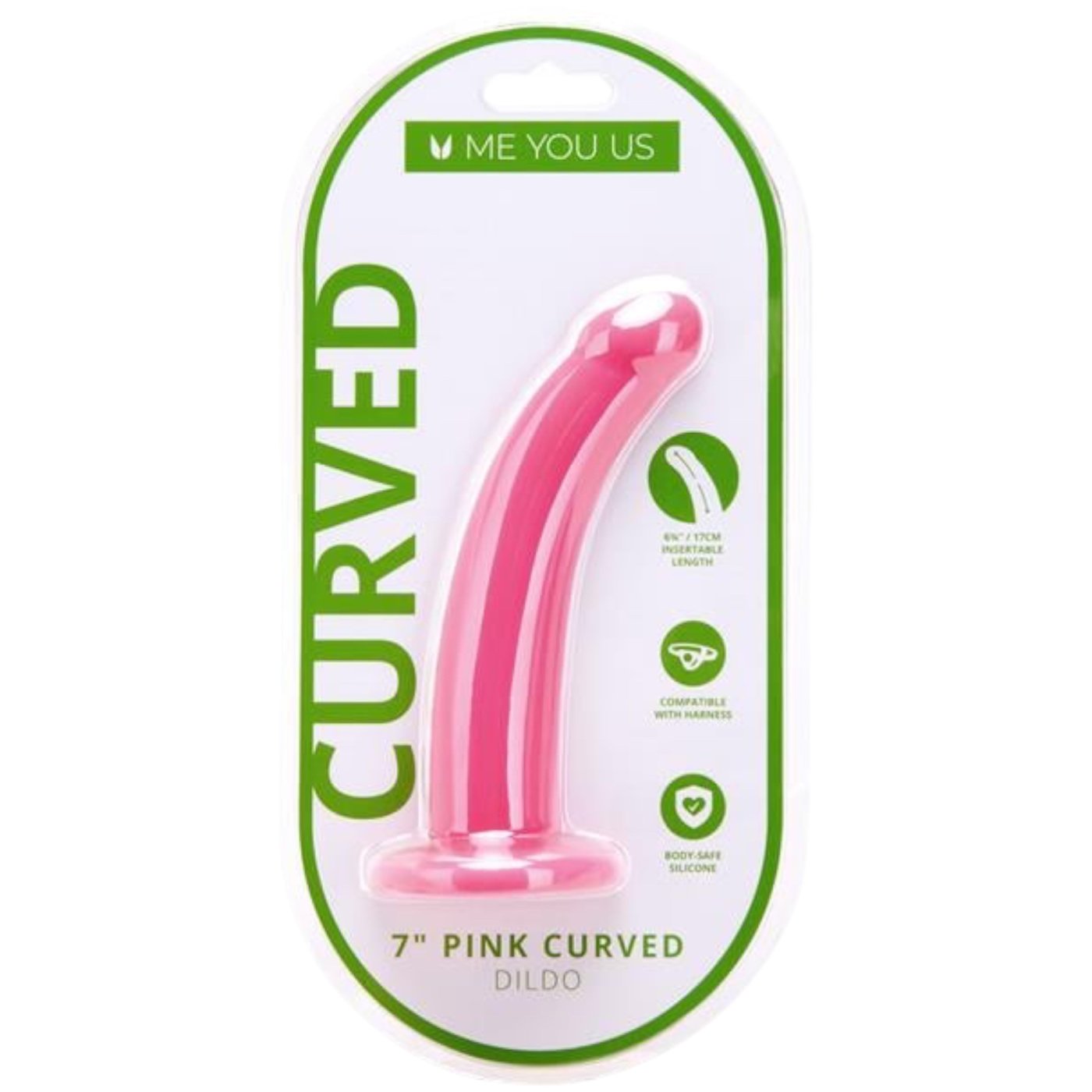 Me You Us Curved Silicone Suction Cup Dildo Pink 7 Inch