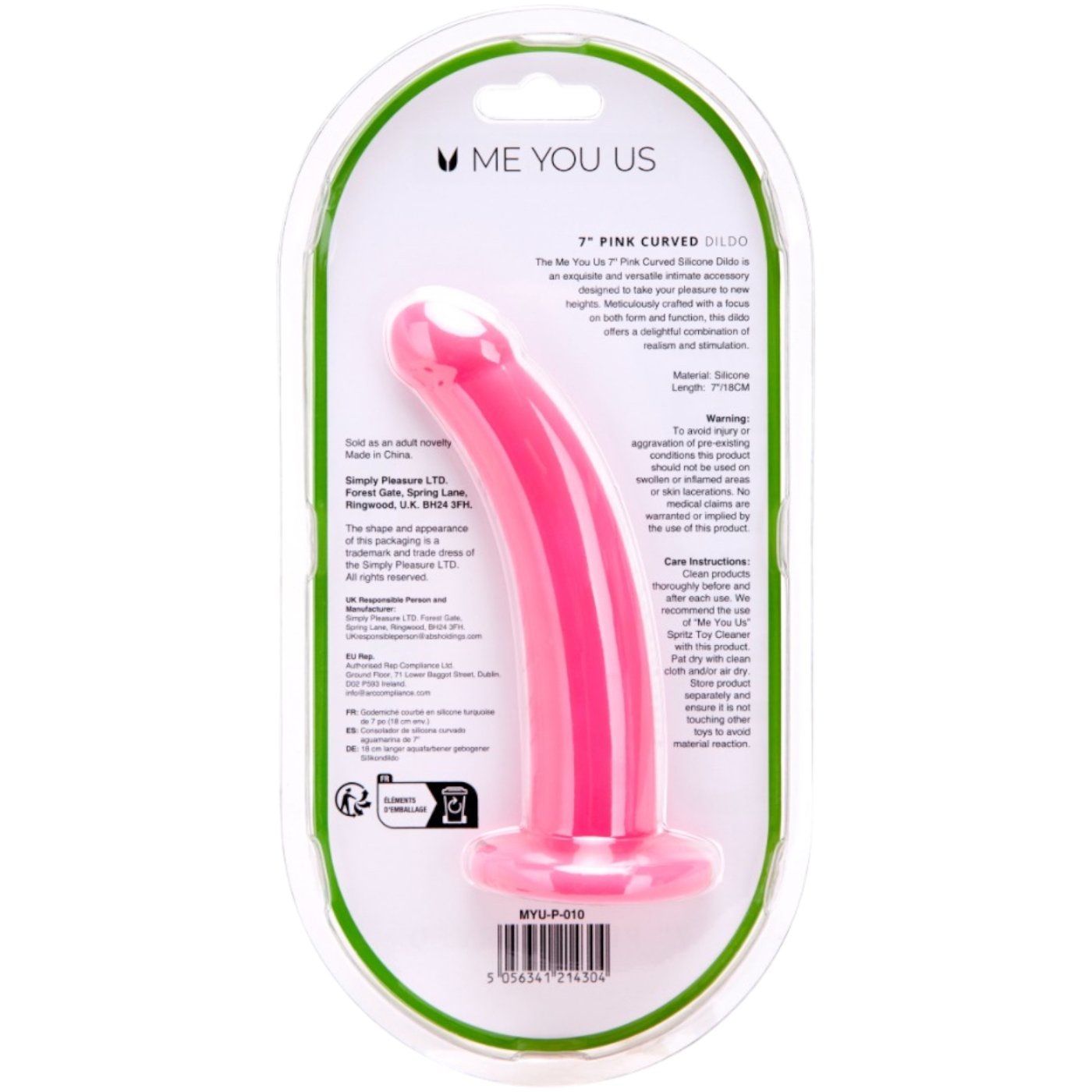Me You Us Curved Silicone Suction Cup Dildo Pink 7 Inch