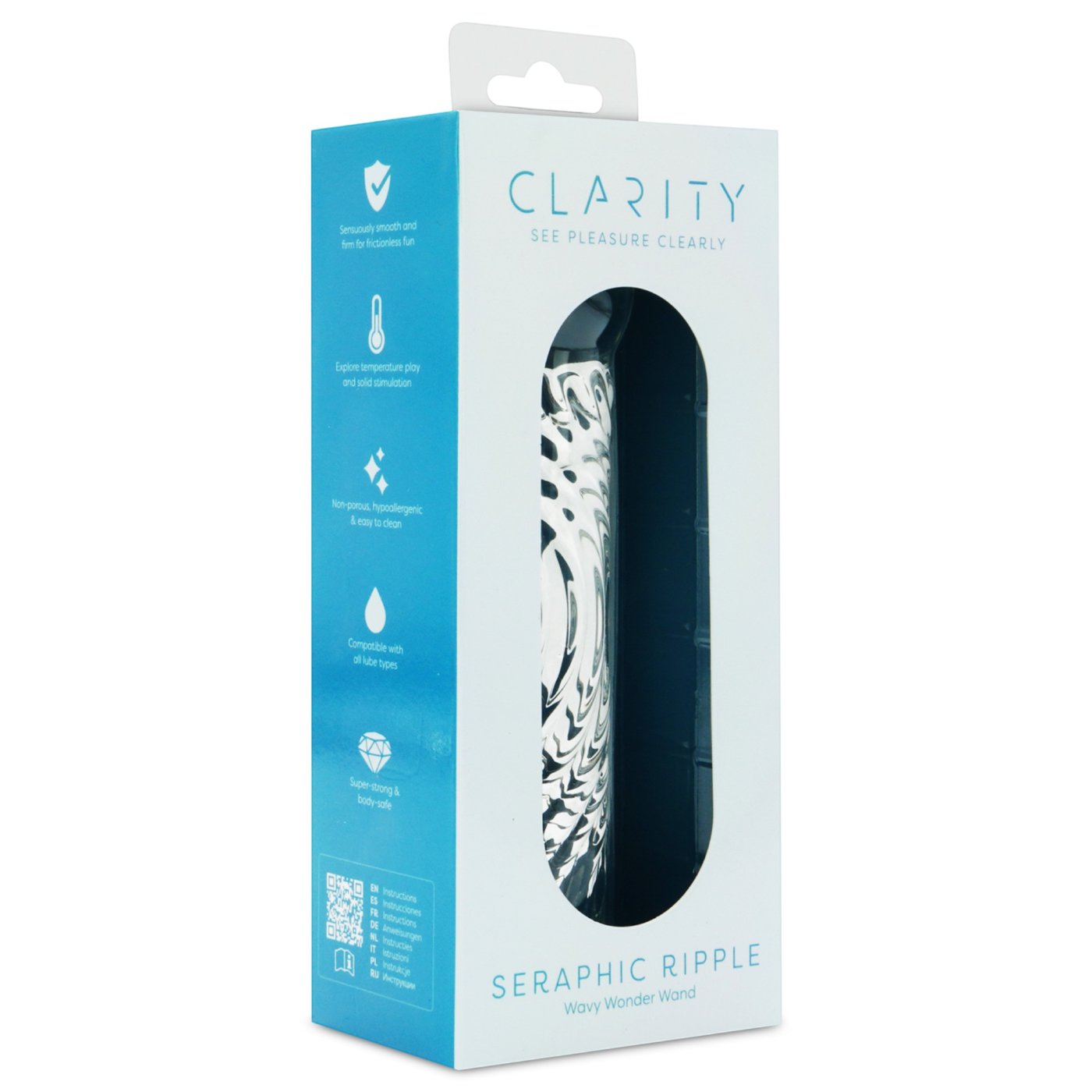 Clarity Seraphic Ripple Textured Glass Dildo 6.8 Inch