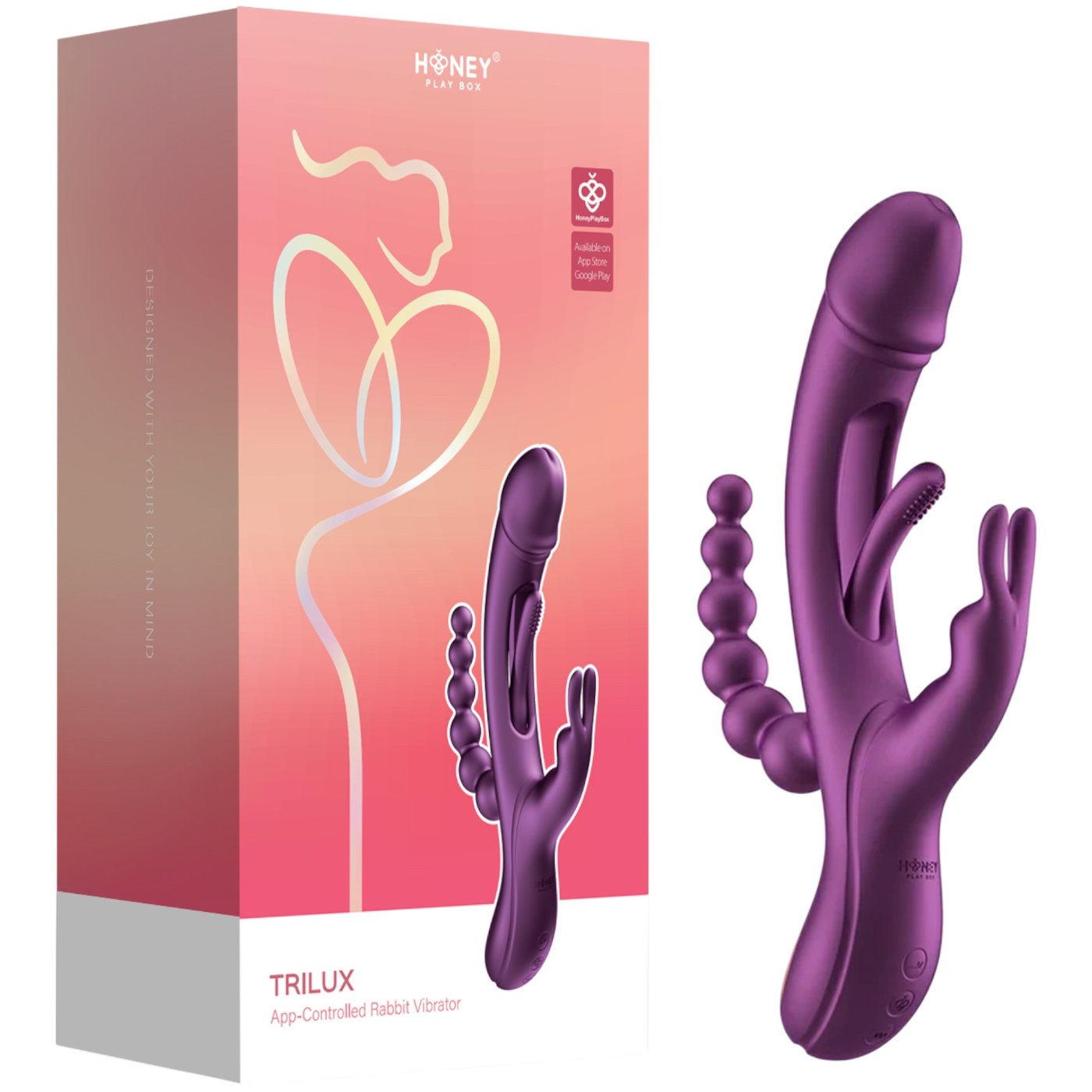 Honey Play Box Trilux App-Controlled Tapping Finger Rabbit Vibrator with Anal Beads