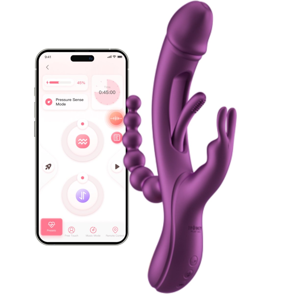 Honey Play Box Trilux App-Controlled Tapping Finger Rabbit Vibrator with Anal Beads