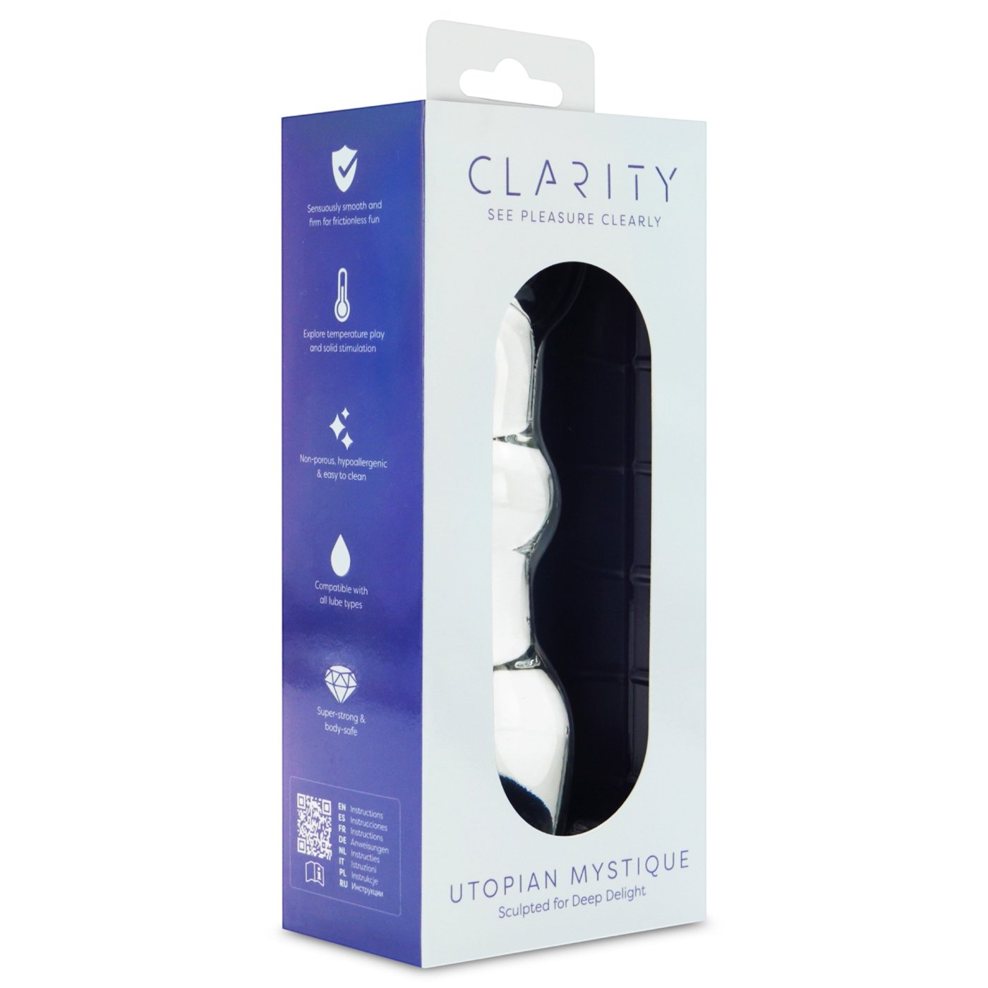Clarity Utopian Mystique Glass Anal Dildo with Ring Handle 5 Inch