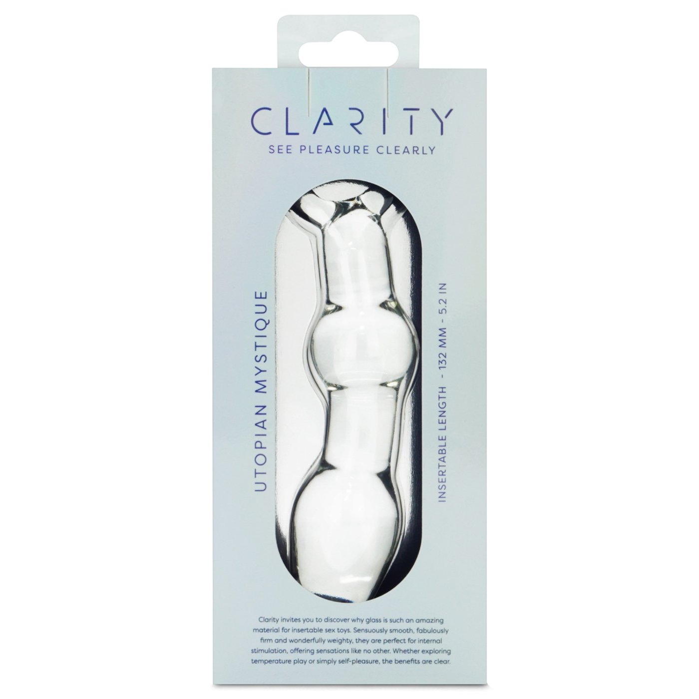 Clarity Utopian Mystique Glass Anal Dildo with Ring Handle 5 Inch