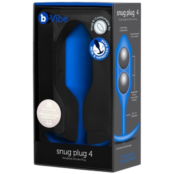 b-Vibe Snug Plug 4 XL Weighted Silicone Butt Plug Blue 5.2 Inch