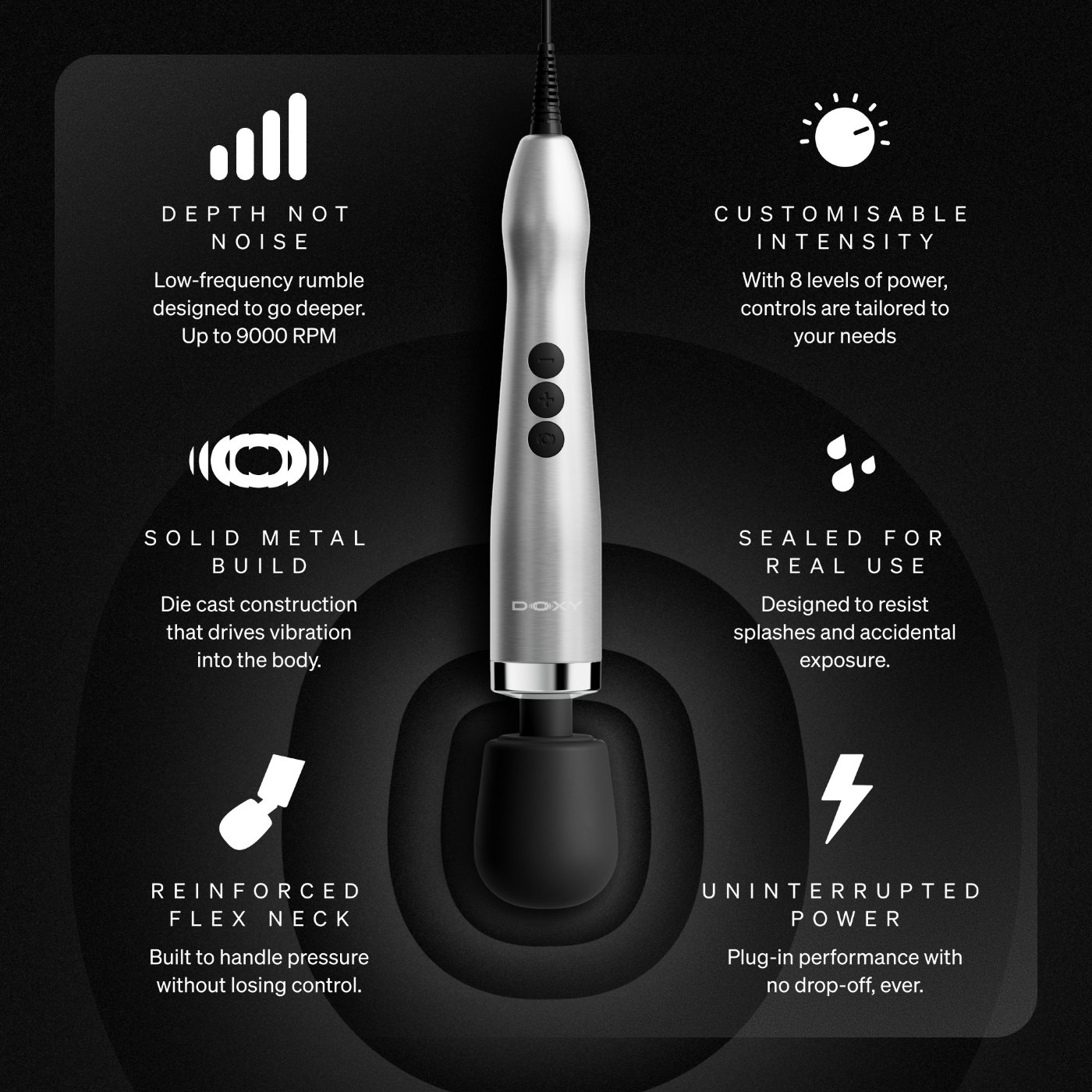 Doxy Die Cast Max Plug-In Wand Vibrator Brushed Metal