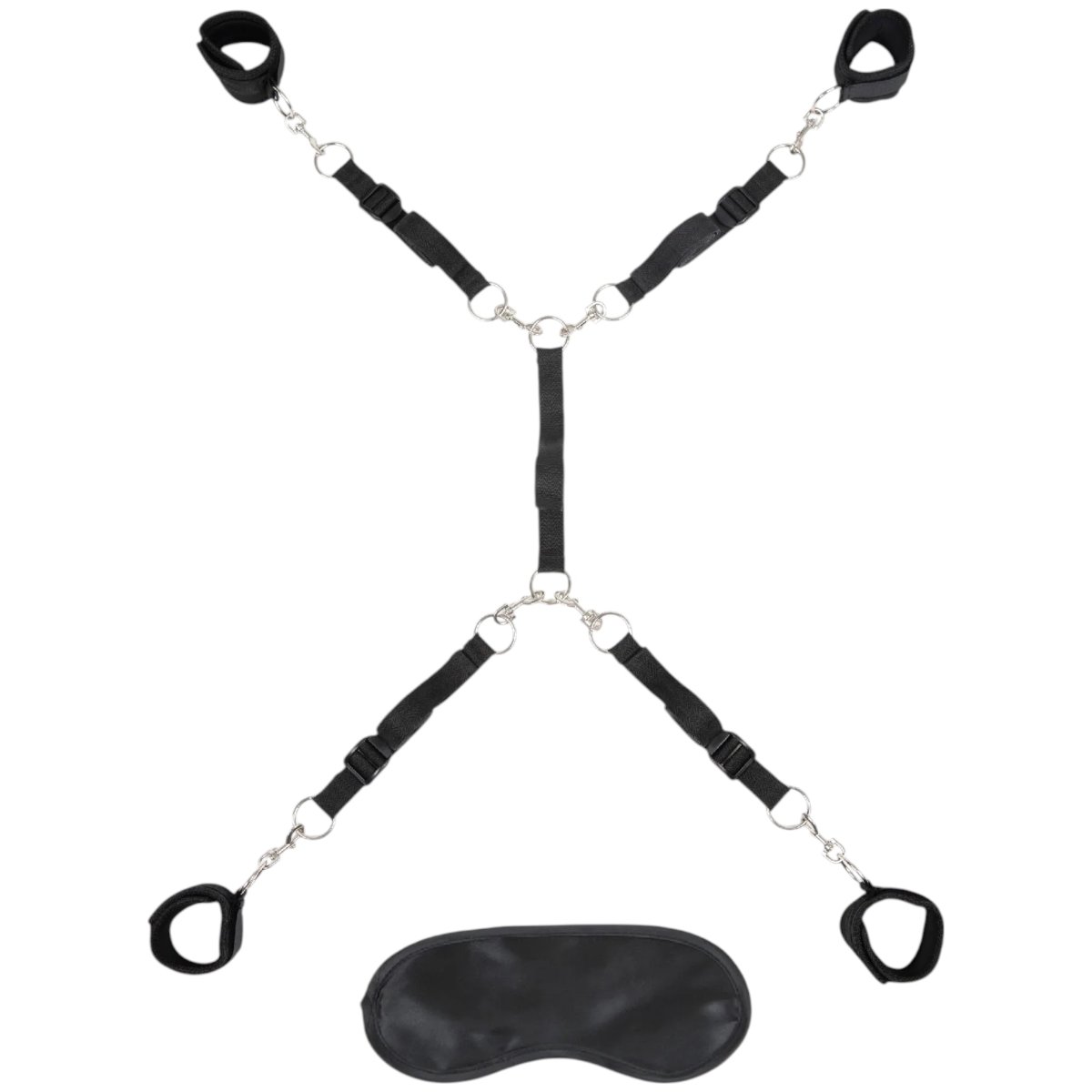 Lux Fetish Bed Spreader Restraint System with Blindfold (7 Piece) Black