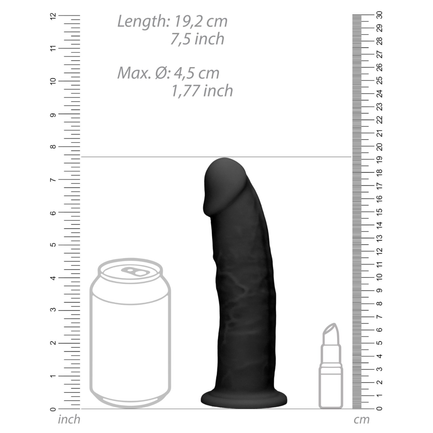 RealRock Realistic Silicone Dildo with Suction Cup Black 7.5 Inch