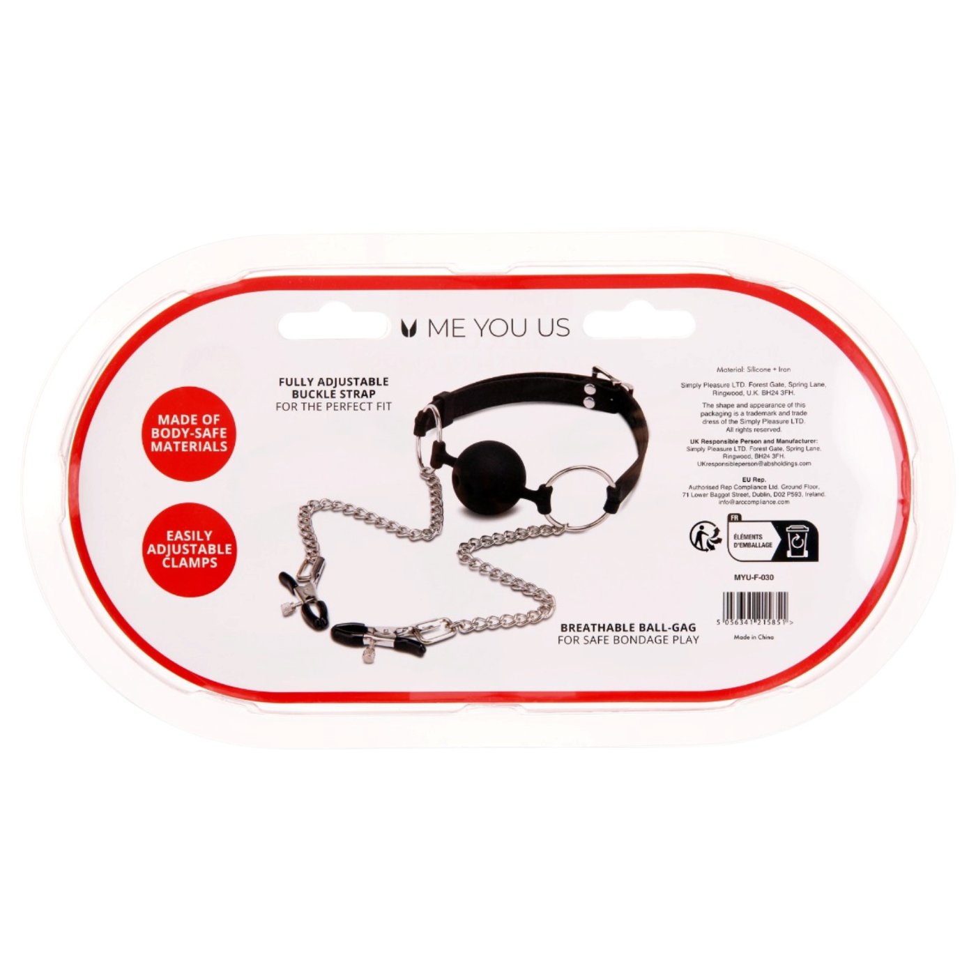 Me You Us Silicone Ball Gag with Nipple Clamps