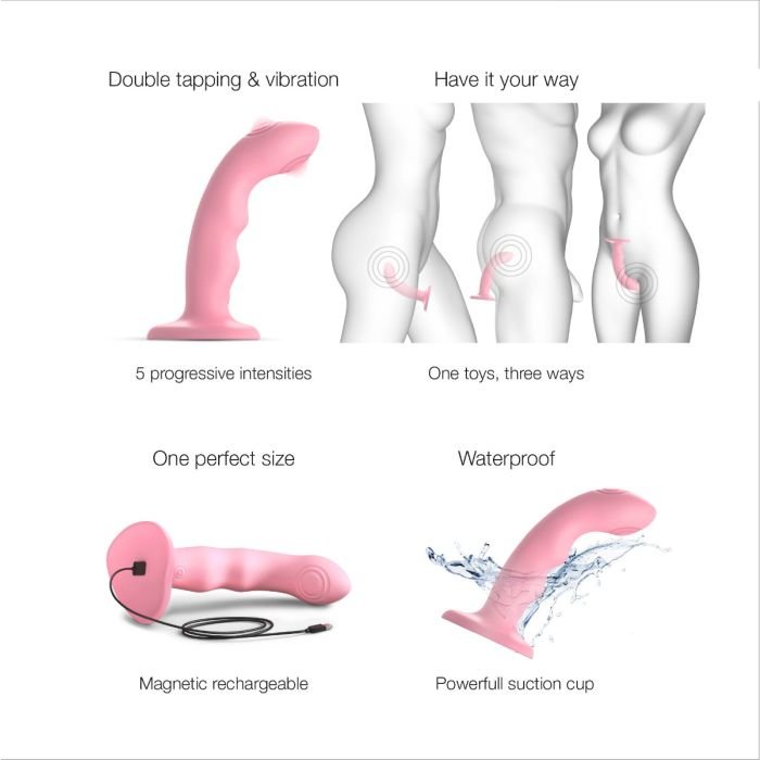 Strap-On-Me Tapping Dildo Wave Rechargeable Strap-On Vibrator M Pink 6 Inch
