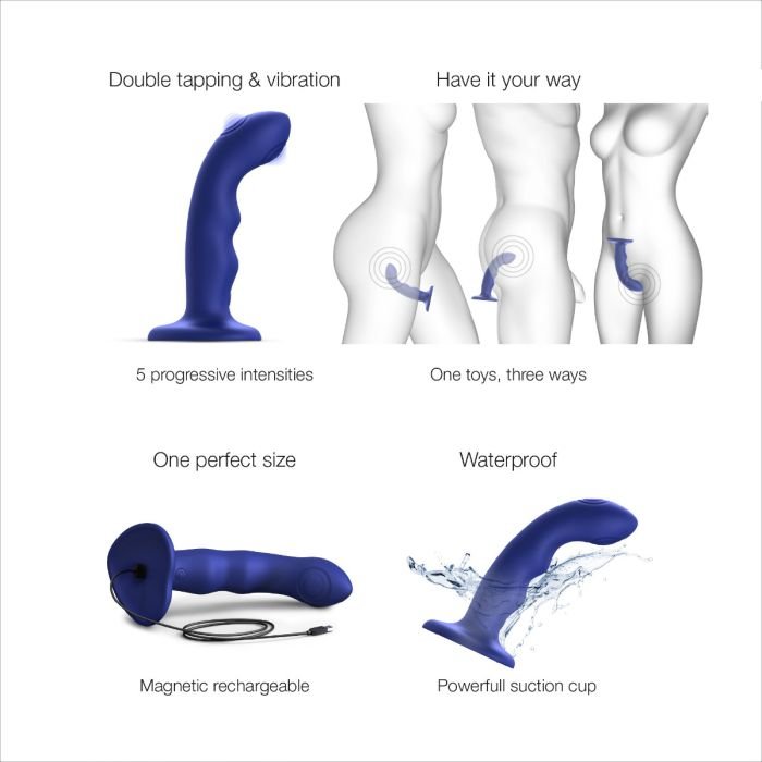 Strap-On-Me Tapping Dildo Wave Rechargeable Strap-On Vibrator M Blue 6 Inch