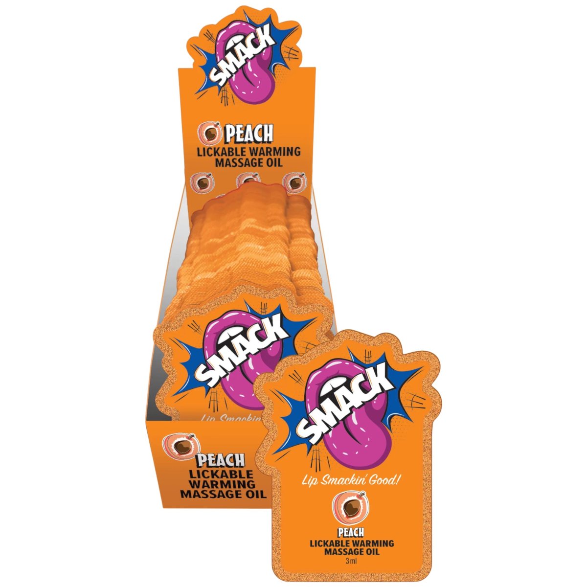 Little Genie Smack Lickable Warming Body Massage Oil 3Ml X 36 Display, Peach