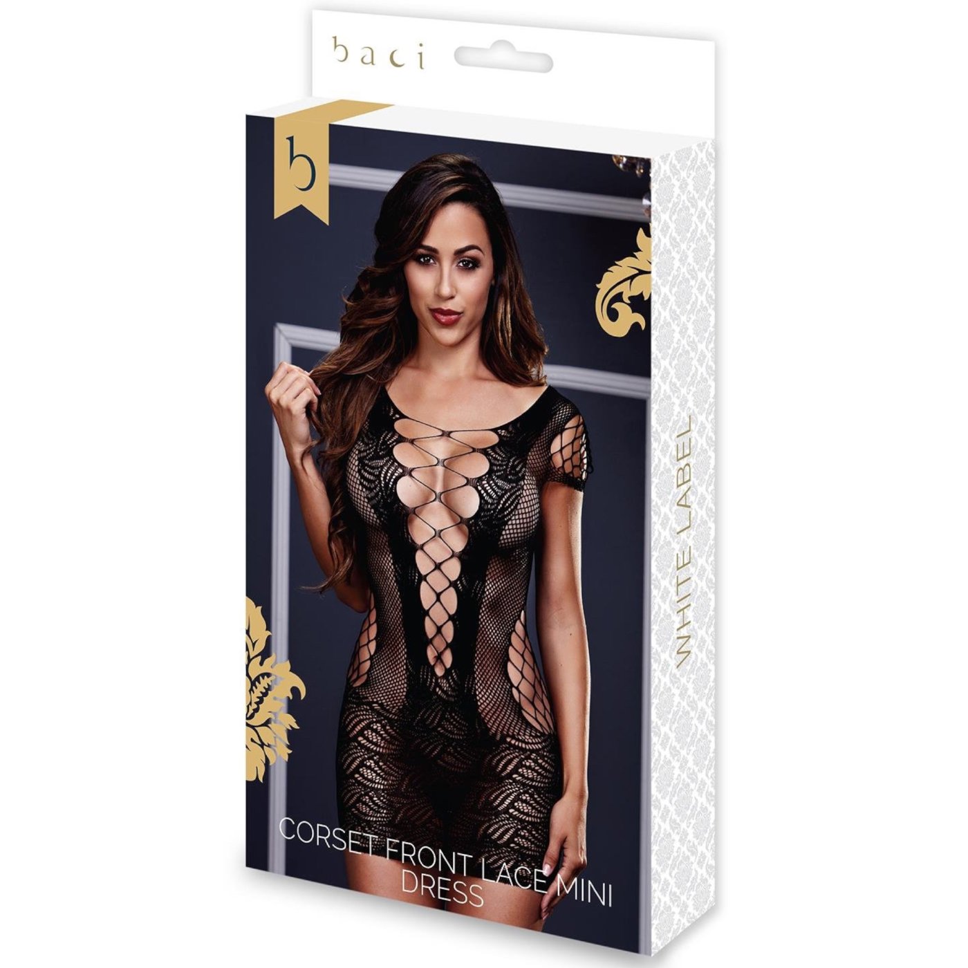 Baci Corset Front Lace Mini Dress Black