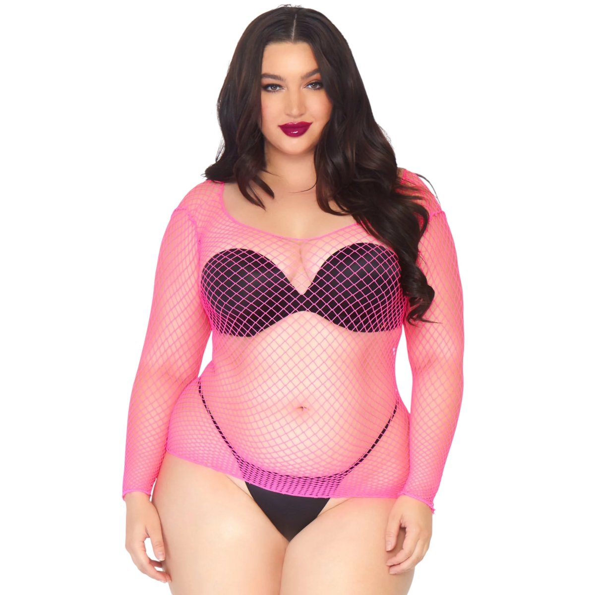 Leg Avenue Plus Elastane Long Sleeved Net Shirt Pink