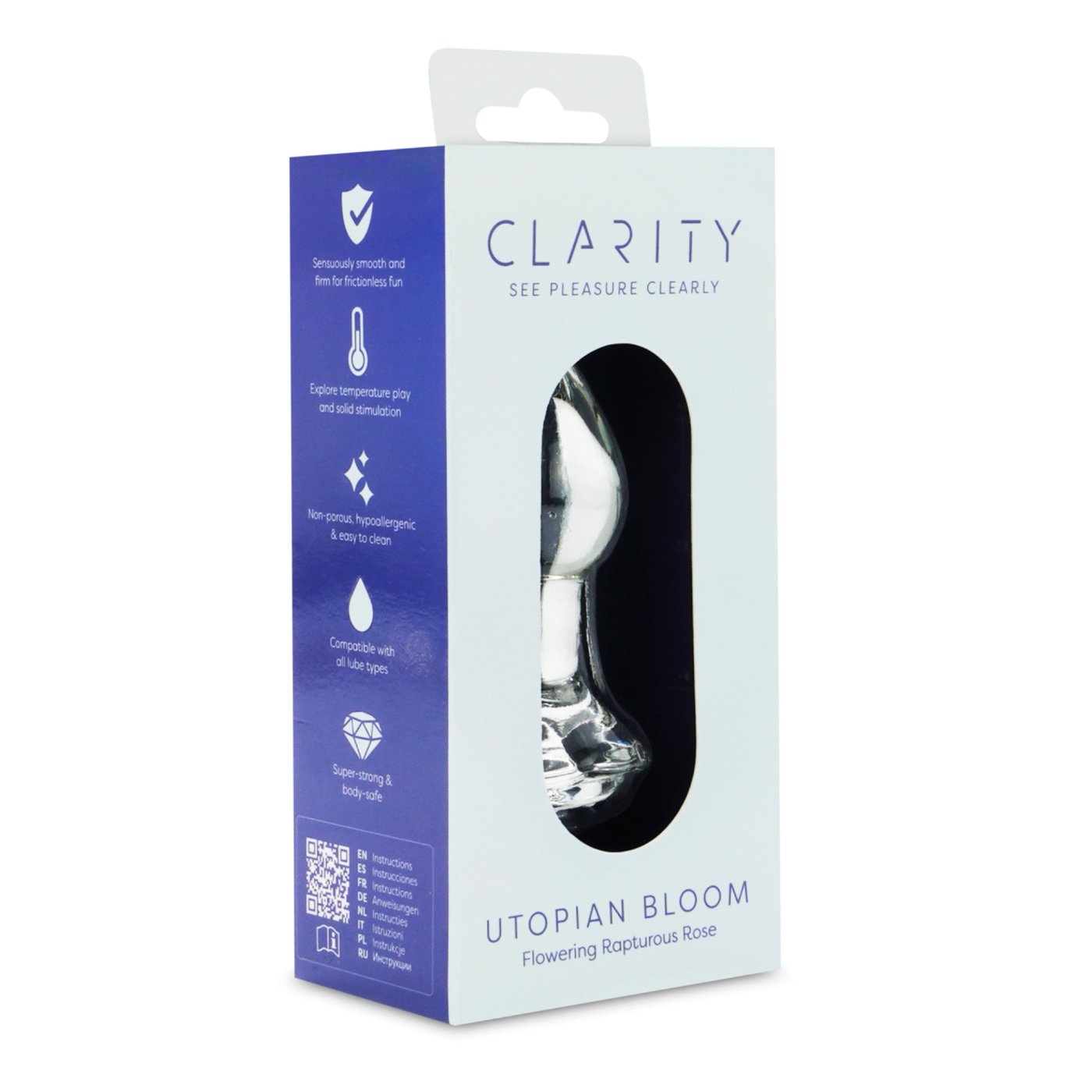 Clarity Utopian Bloom Small Glass Butt Plug with Rose Base