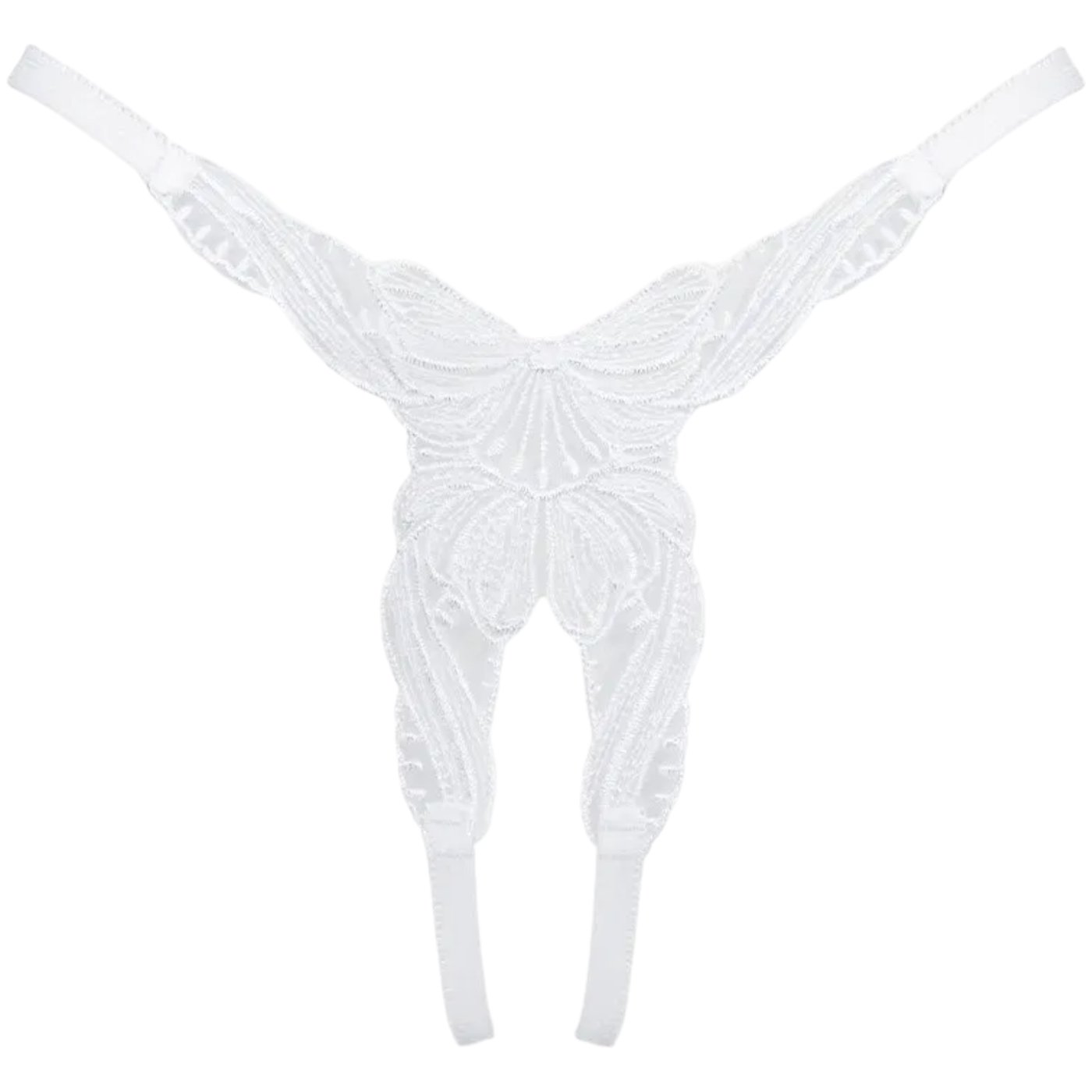 Rimba Butterfly Embroidered Crotchless G-String White
