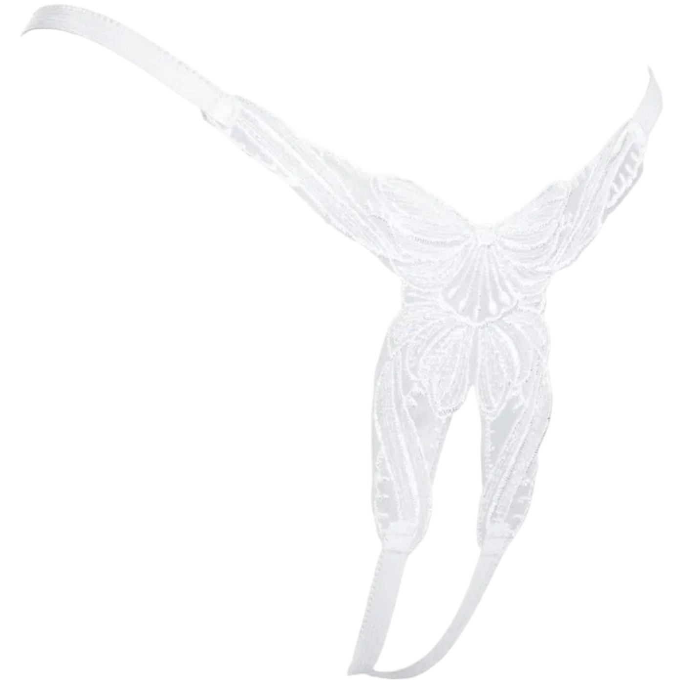 Rimba Butterfly Embroidered Crotchless G-String White