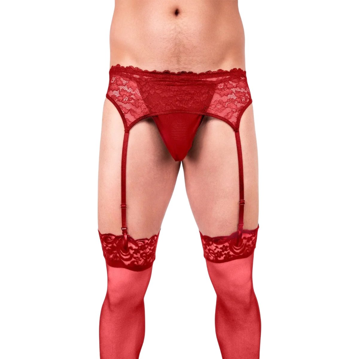 Prowler Mens Lace Garter Set Red, XXL