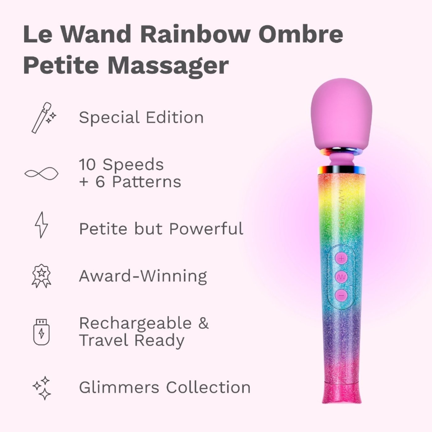 Le Wand Petite Mini Rechargeable Massage Wand Vibrator Rainbow Ombre