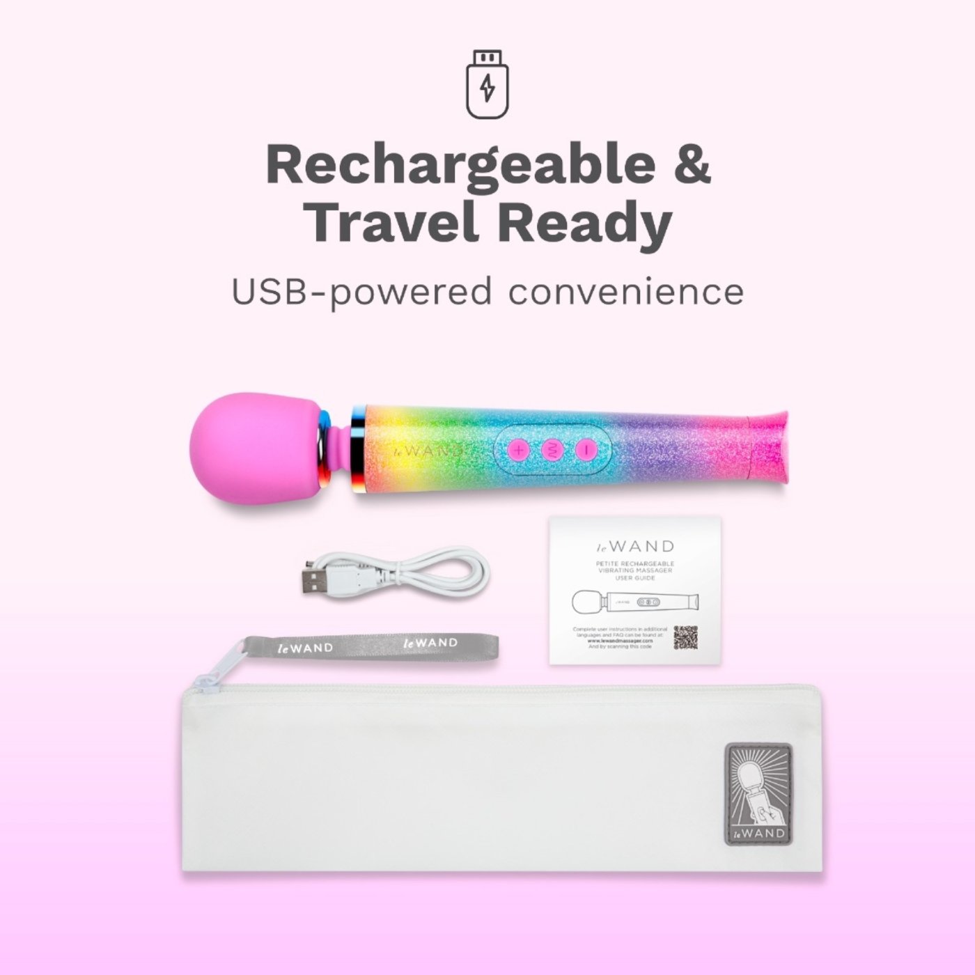 Le Wand Petite Mini Rechargeable Massage Wand Vibrator Rainbow Ombre