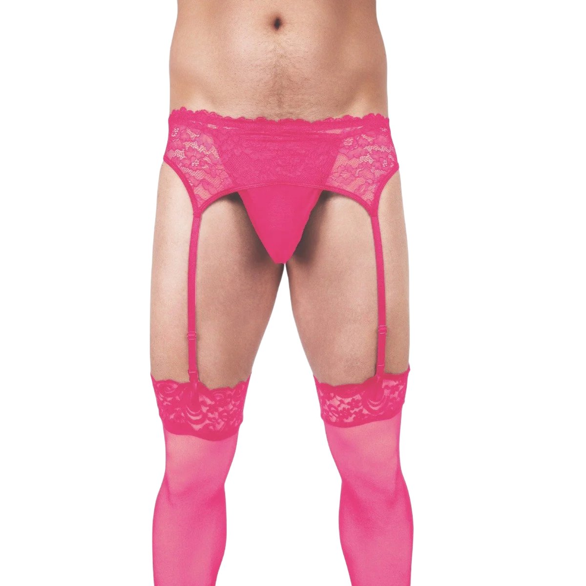Prowler Mens Lace Garter Set Pink, XXL