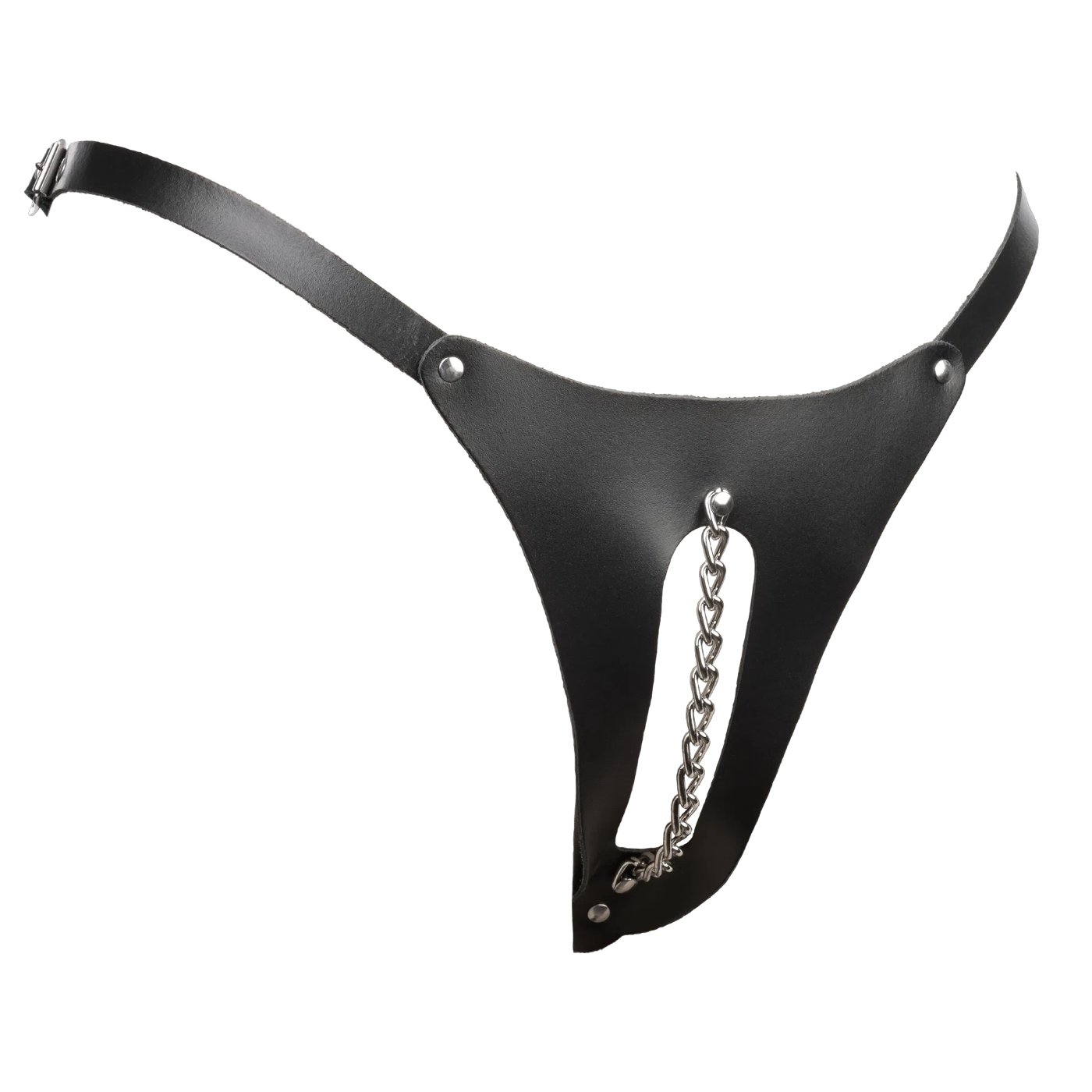 Rimba Leather Open-Cup Crotchless Bikini with Chain Detail