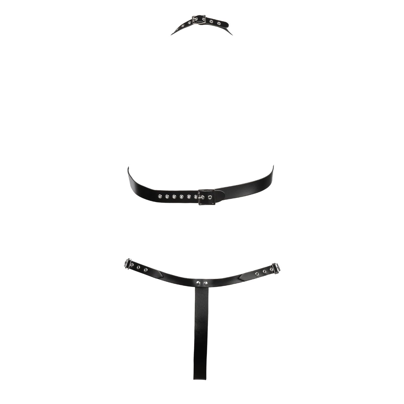 Rimba Leather Open-Cup Crotchless Bikini with Chain Detail