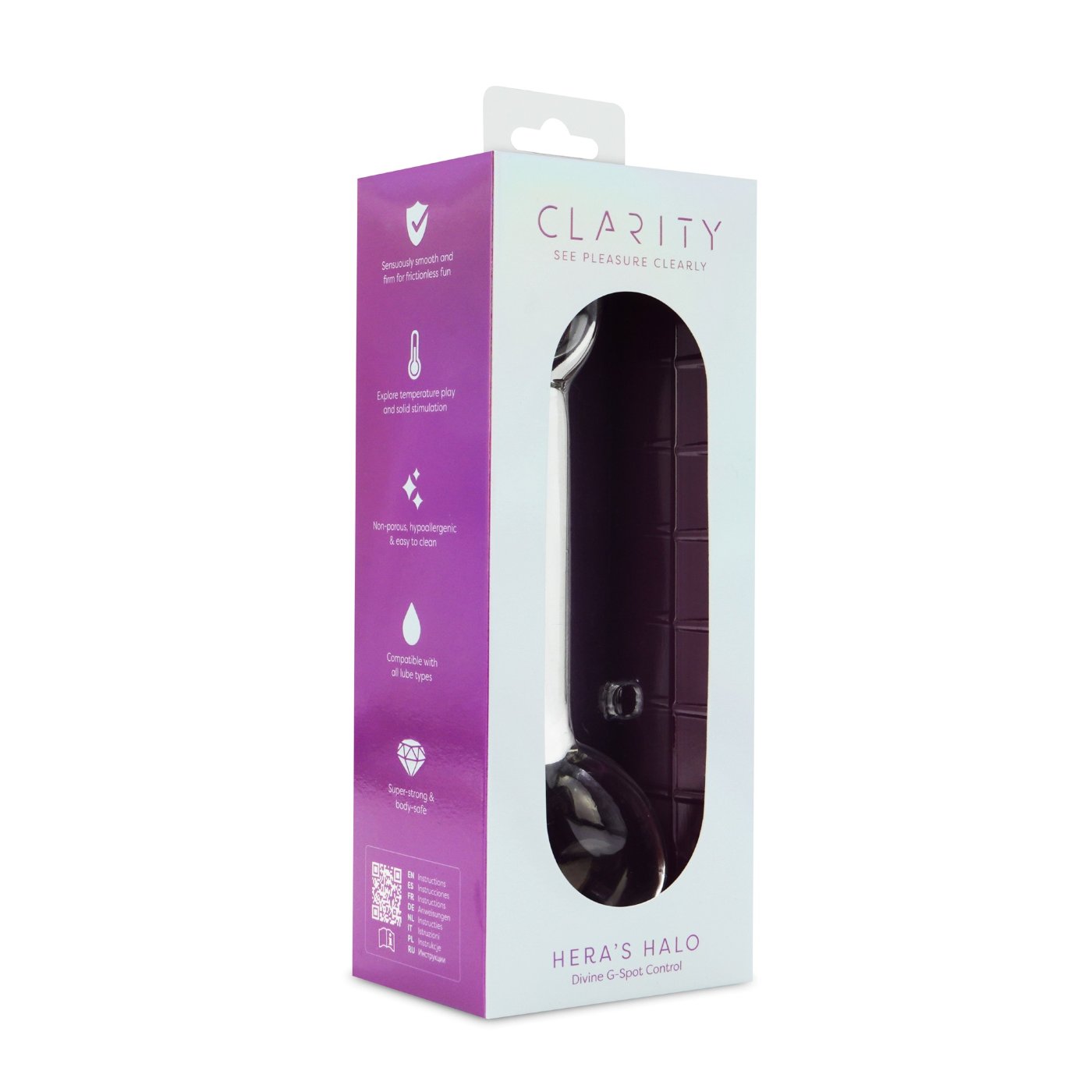 Clarity Hera's Halo G-Spot Glass Dildo with Ring Handle