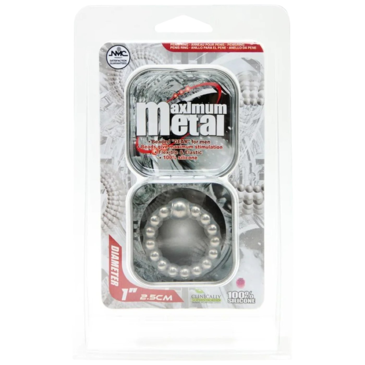 NMC Maximum Metal 100% Silicone Beaded Cock Ring Silver