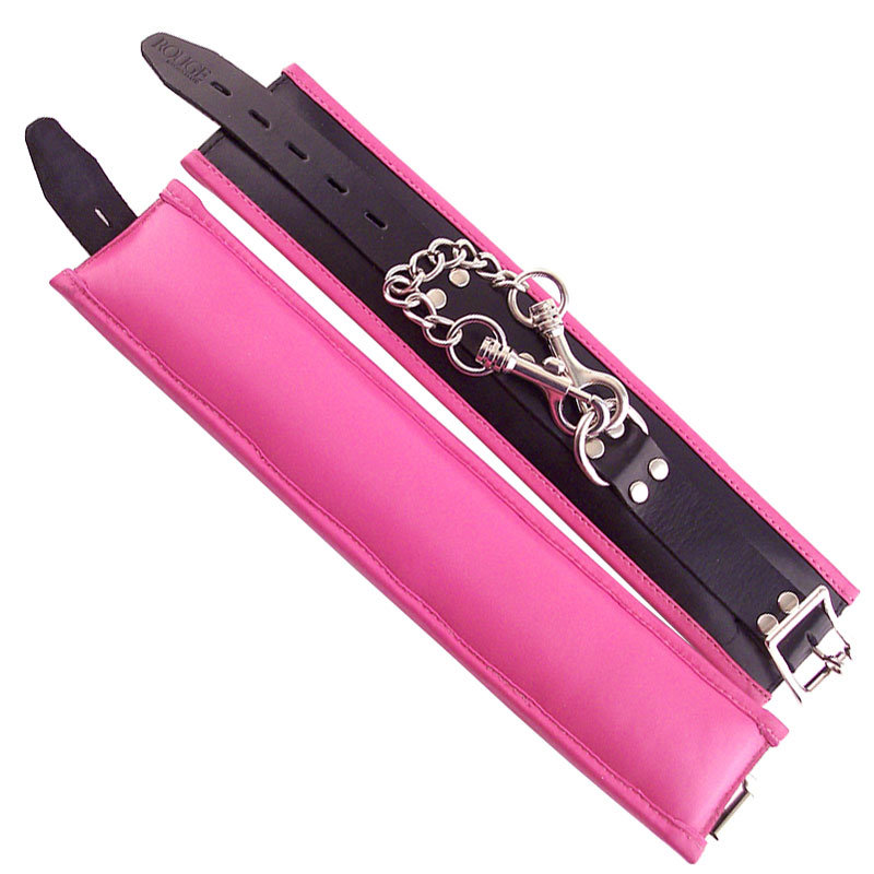 Rouge Garments Leather Padded Ankle Cuffs Black & Pink