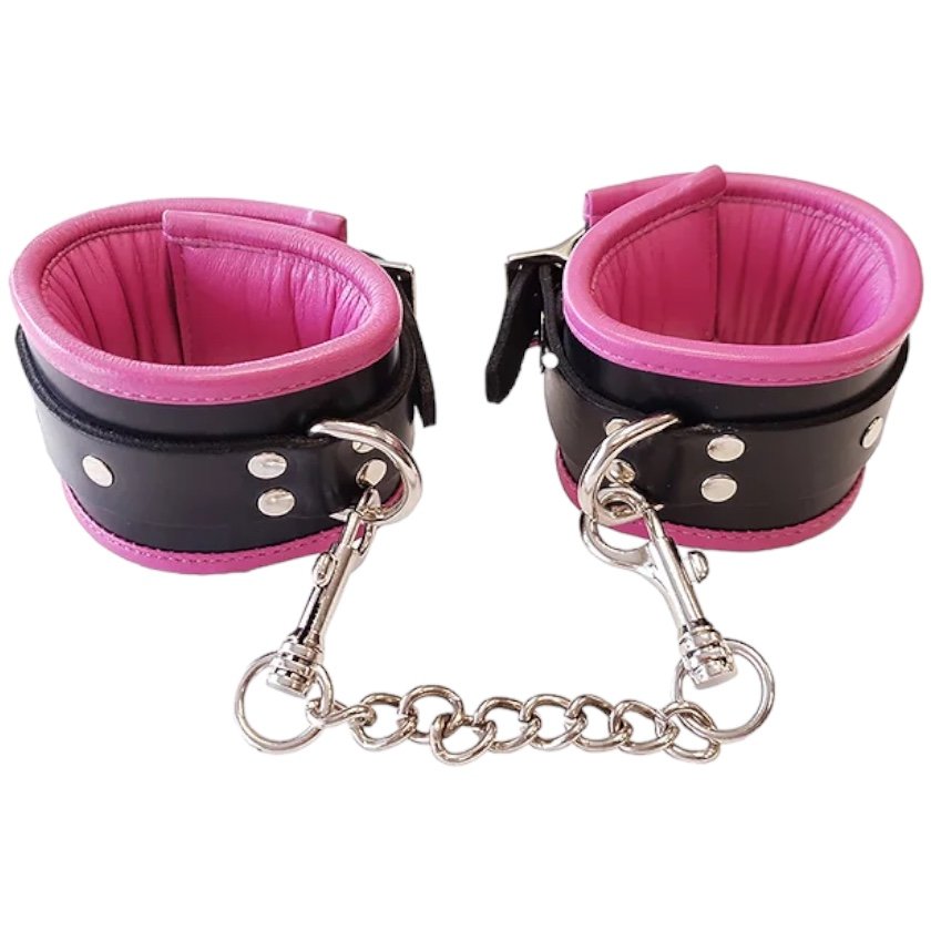Rouge Garments Leather Padded Ankle Cuffs Black & Pink